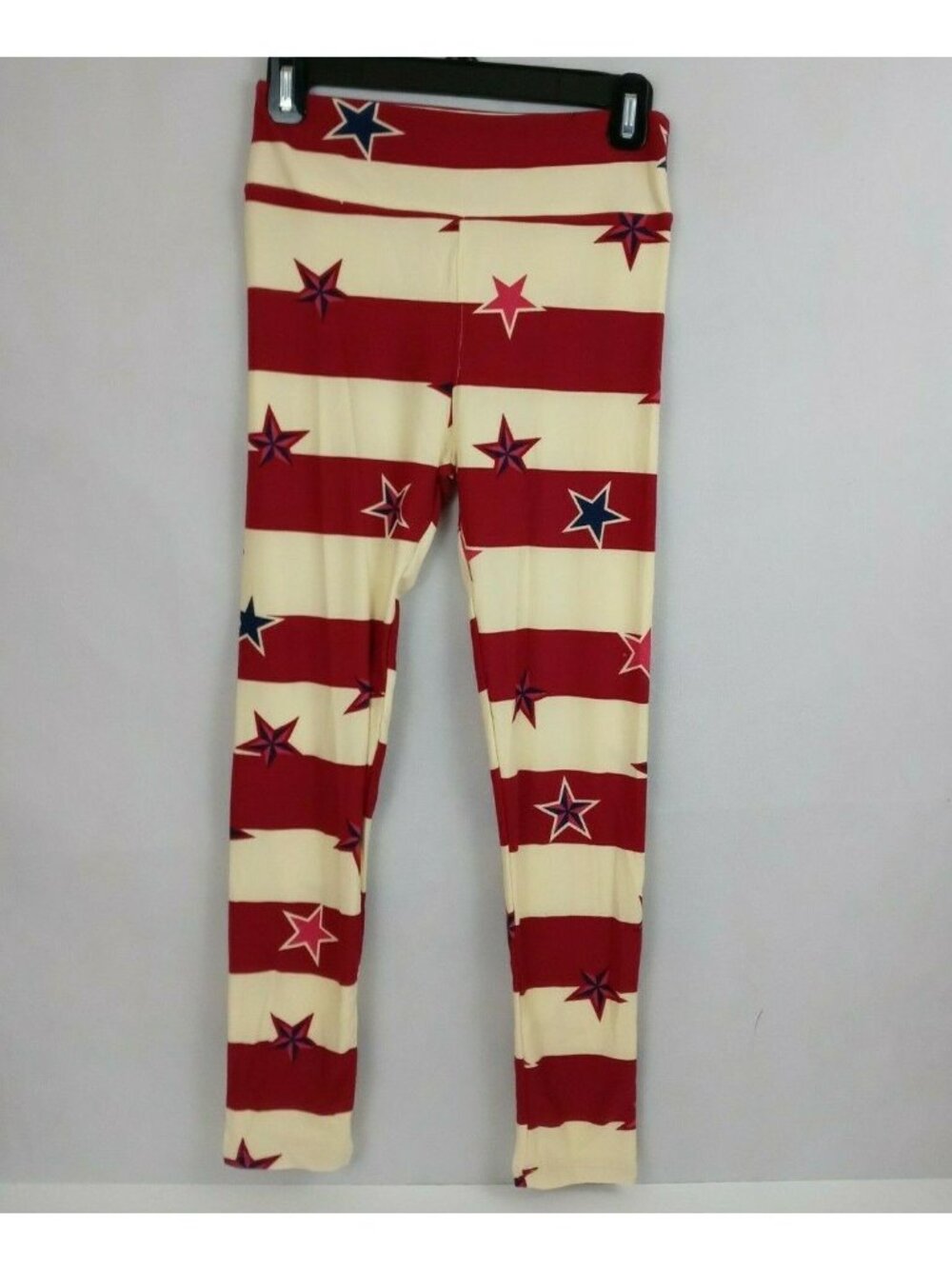 New LuLaRoe One Size Leggings Red & Ivory Stripe With Stars Design